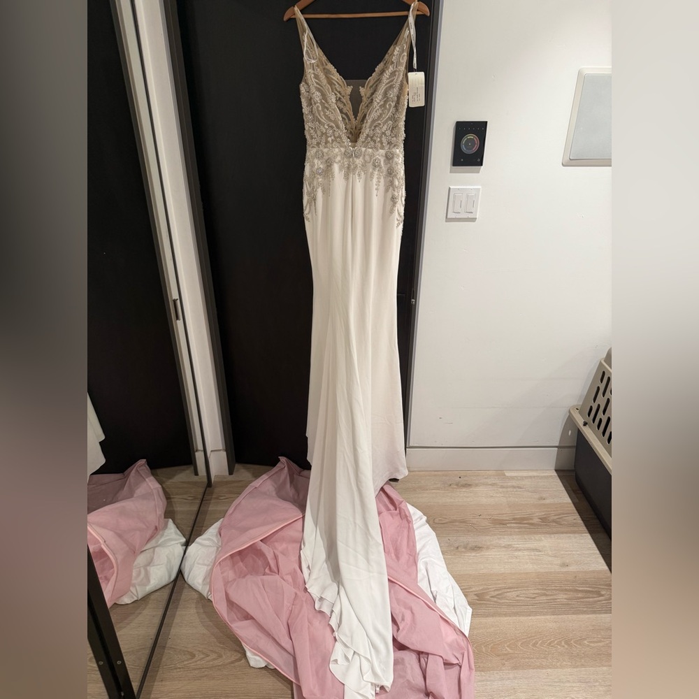 Full Glam Embellished White Lace Wedding Dress - Picture 14 of 16